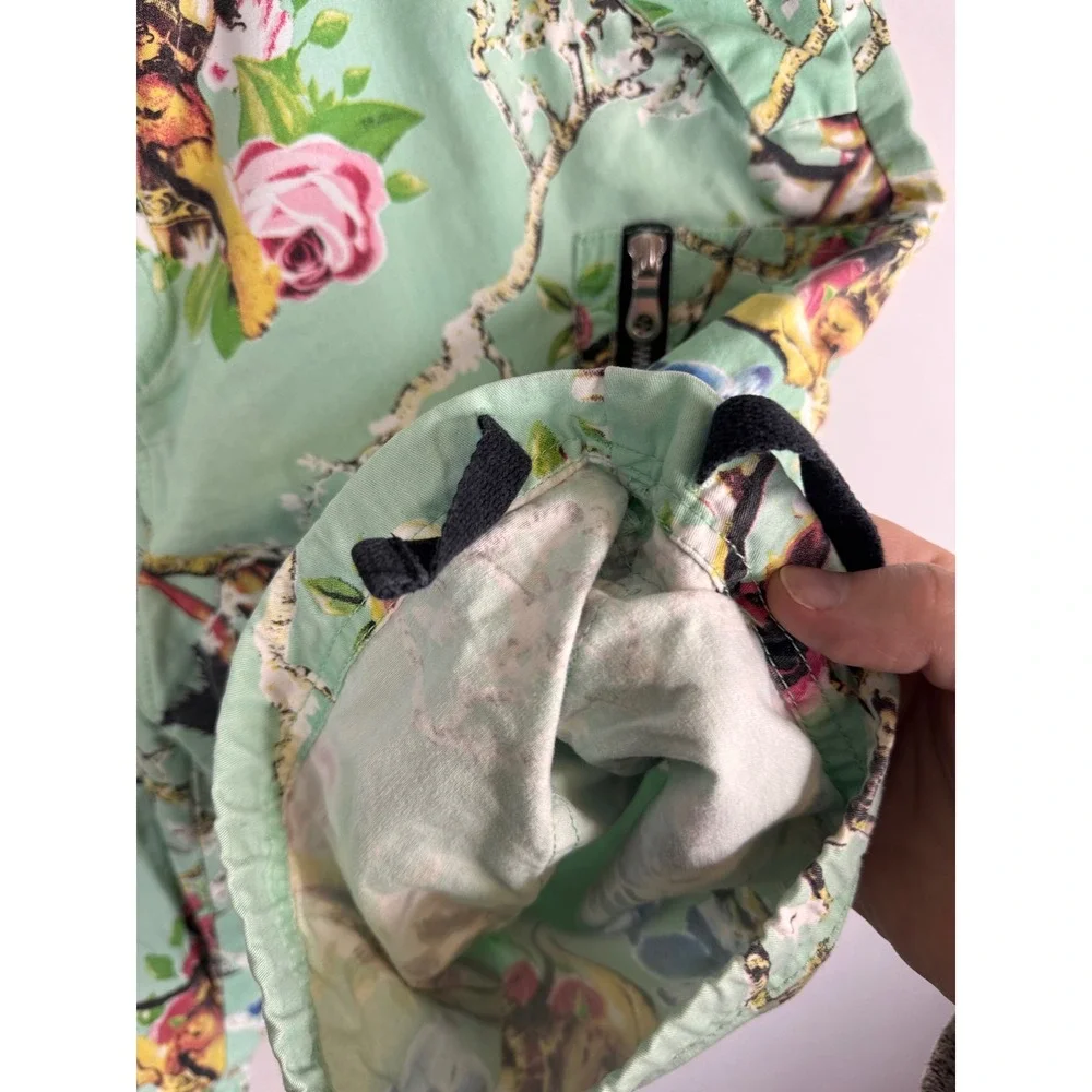 Hustle Gang Men Mint Green Pin Up Floral Graphic Cargo Shorts Size 36 Streetwear